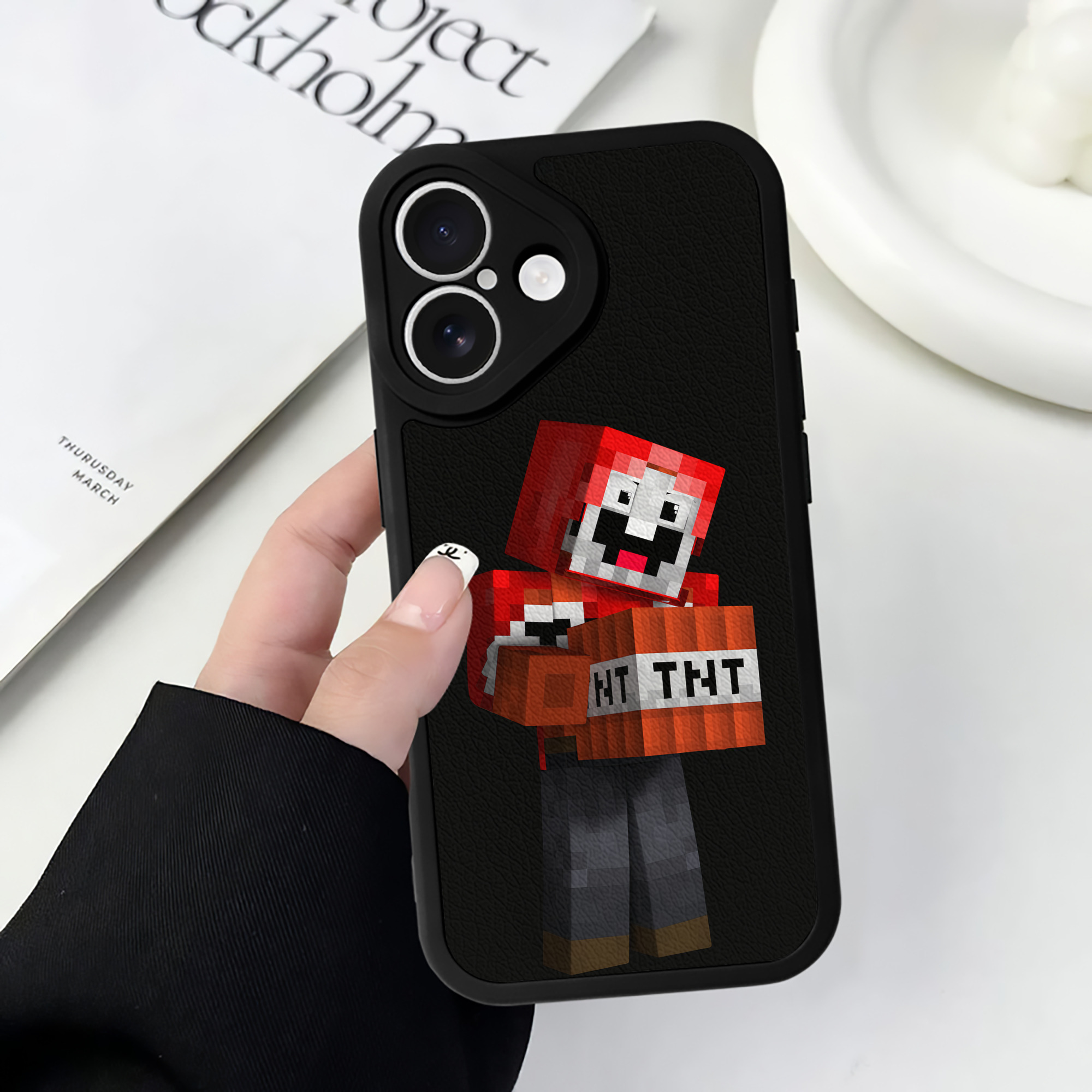 （画像用） マインクラフト ブロックの世界 Minecraft MC Block world 【iPhone 16シリーズ対応】シリコンスマホケース（レザー調） 材質：シリコン